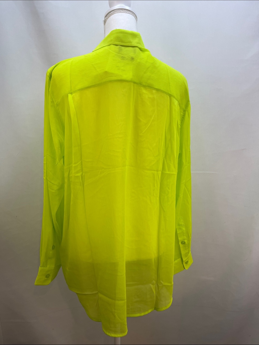 Wildfang The Empower Sheer Button Up Shirt Neon Lime Green NWT - Picture 3 of 5